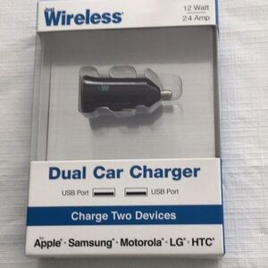 Wireless Dual Car Charger Charge Two Devices 12 watt 24/Amp
